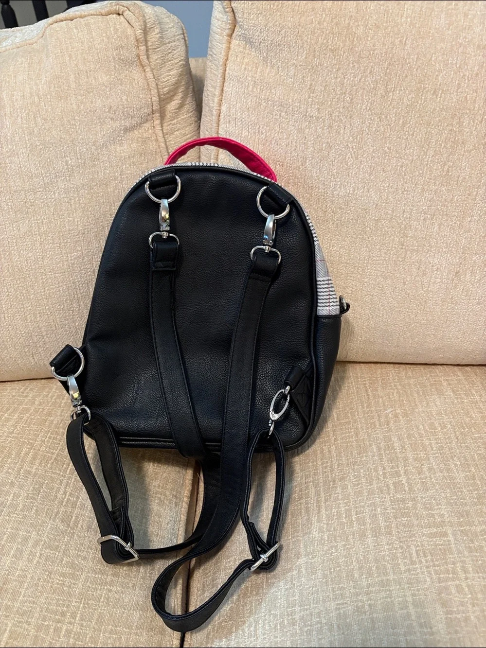 Betsey Johnson Kids Black & Cream Puppy Face Backpack with Pink Handle
